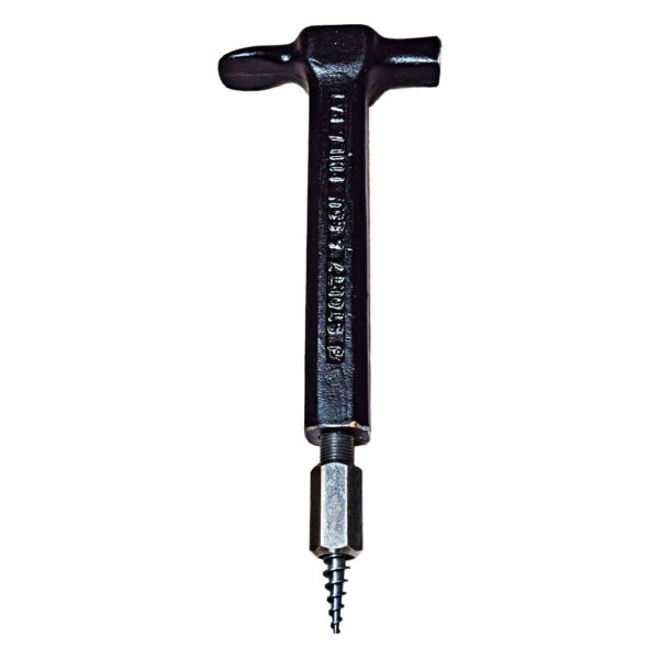 Barrel bung puller tool upright on white background